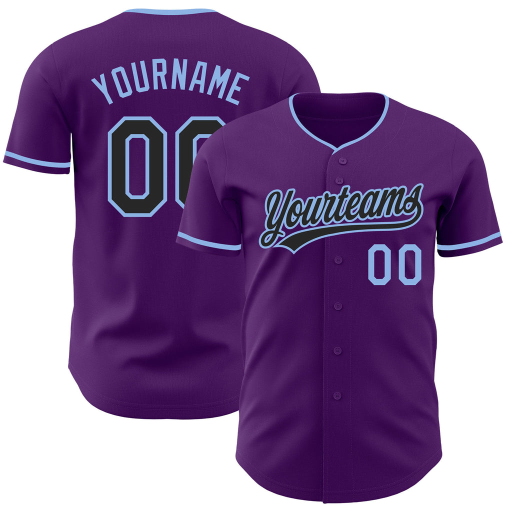 Custom Purple Black-Light Blue Authentic Baseball Jersey