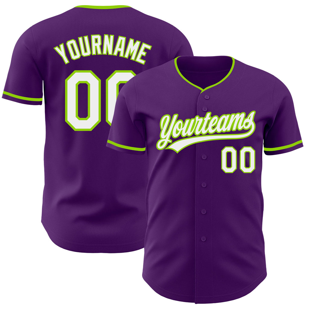 Custom Purple White-Neon Green Authentic Baseball Jersey