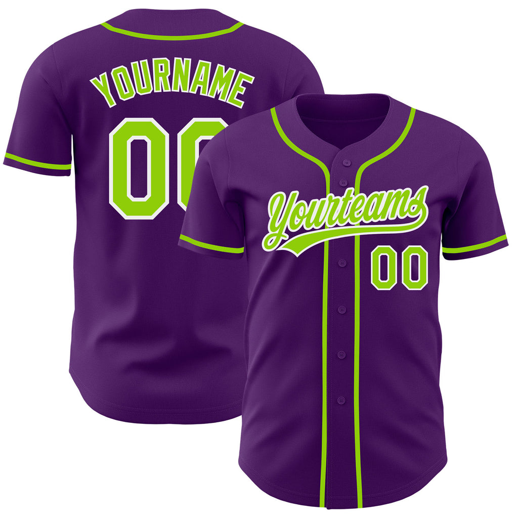 Custom Purple Neon Green-White Authentic Baseball Jersey