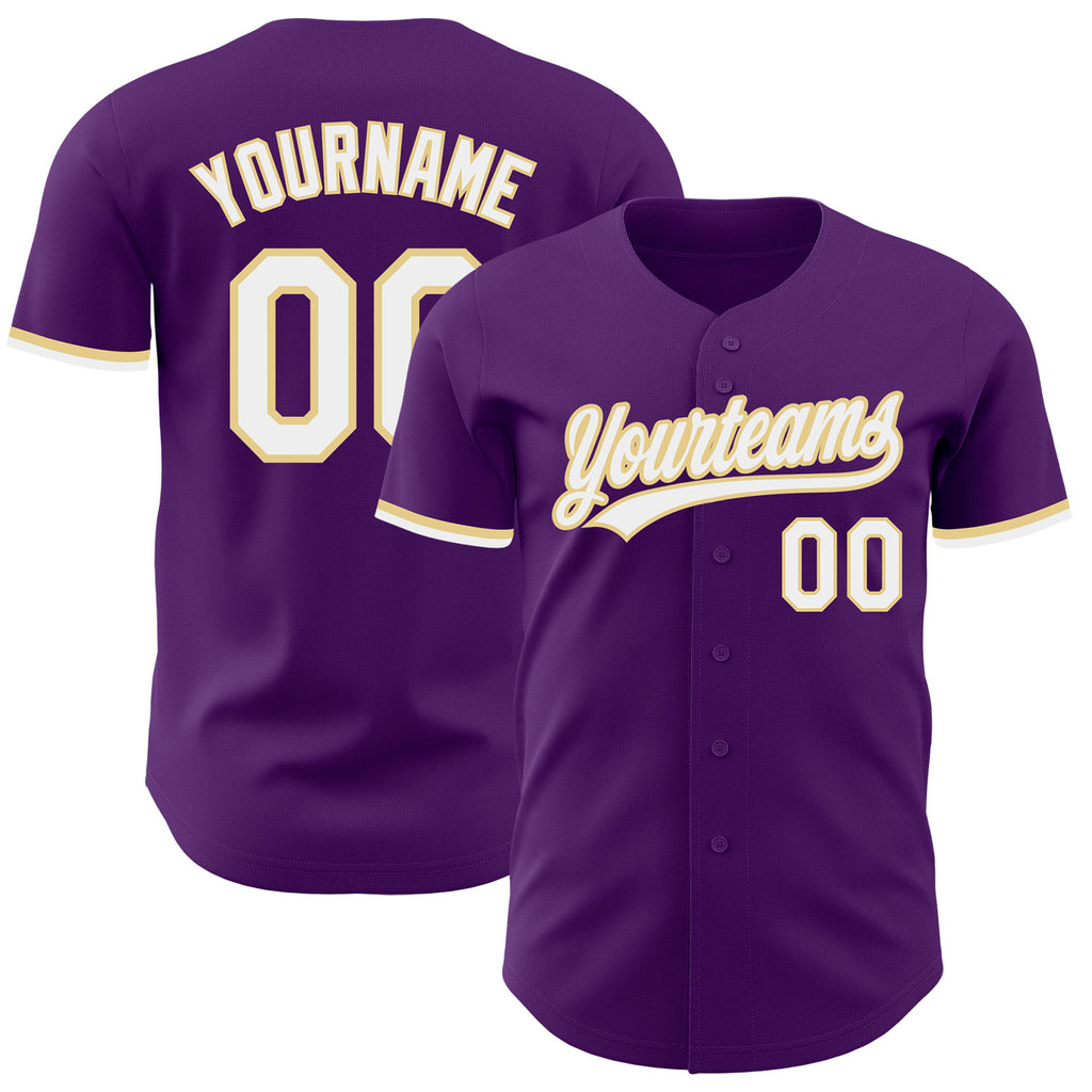Custom Purple White-Vegas Gold Authentic Baseball Jersey