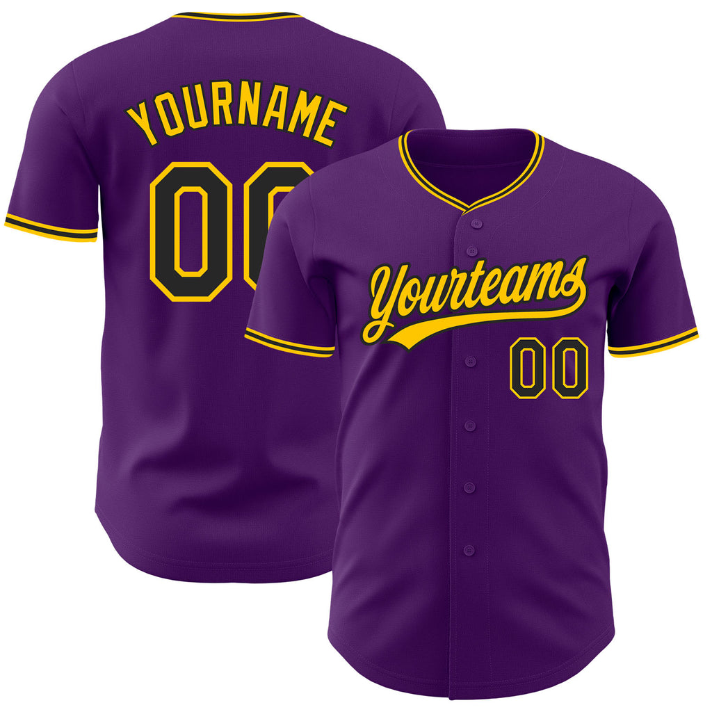 Custom Purple Black-Yellow Authentic Baseball Jersey