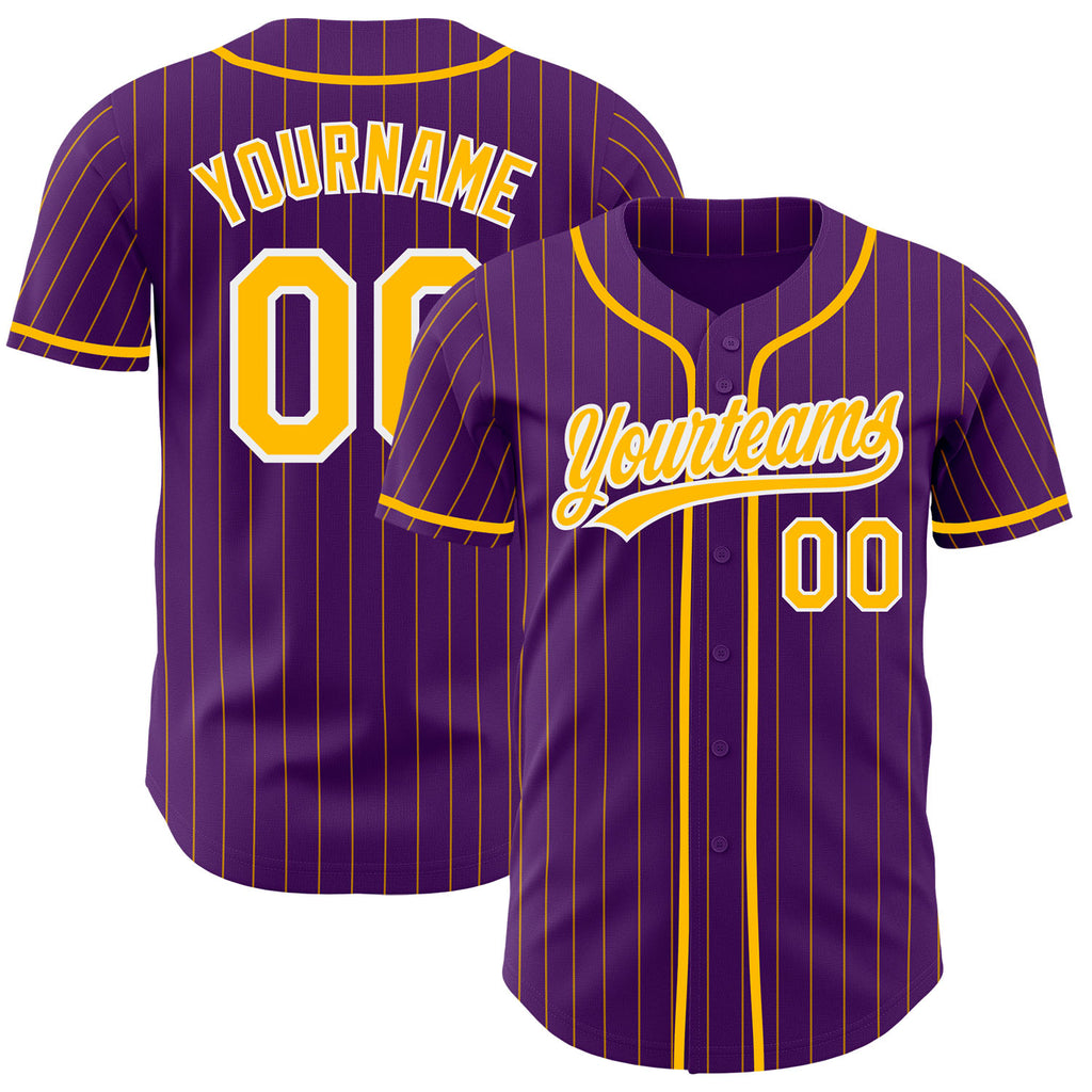 Custom Purple Gold Pinstripe-White Authentic Baseball Jersey