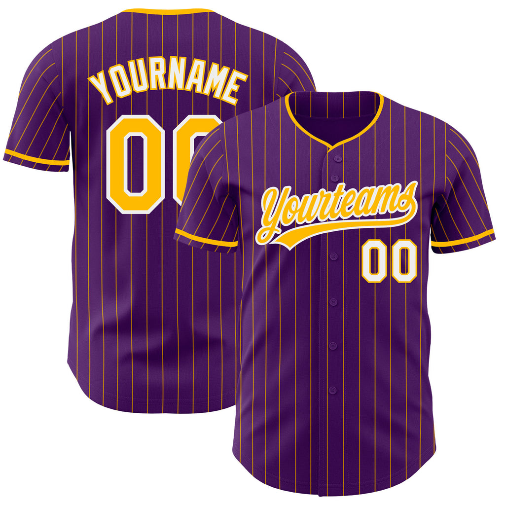 Custom Purple Gold Pinstripe-White Authentic Baseball Jersey