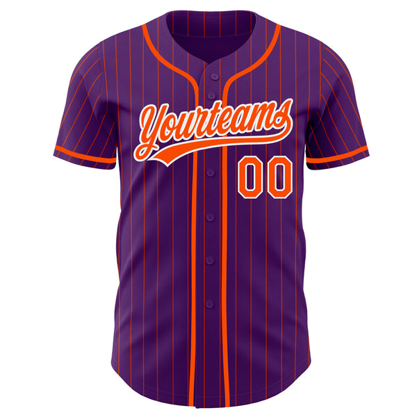 Custom Purple Orange Pinstripe-White Authentic Baseball Jersey