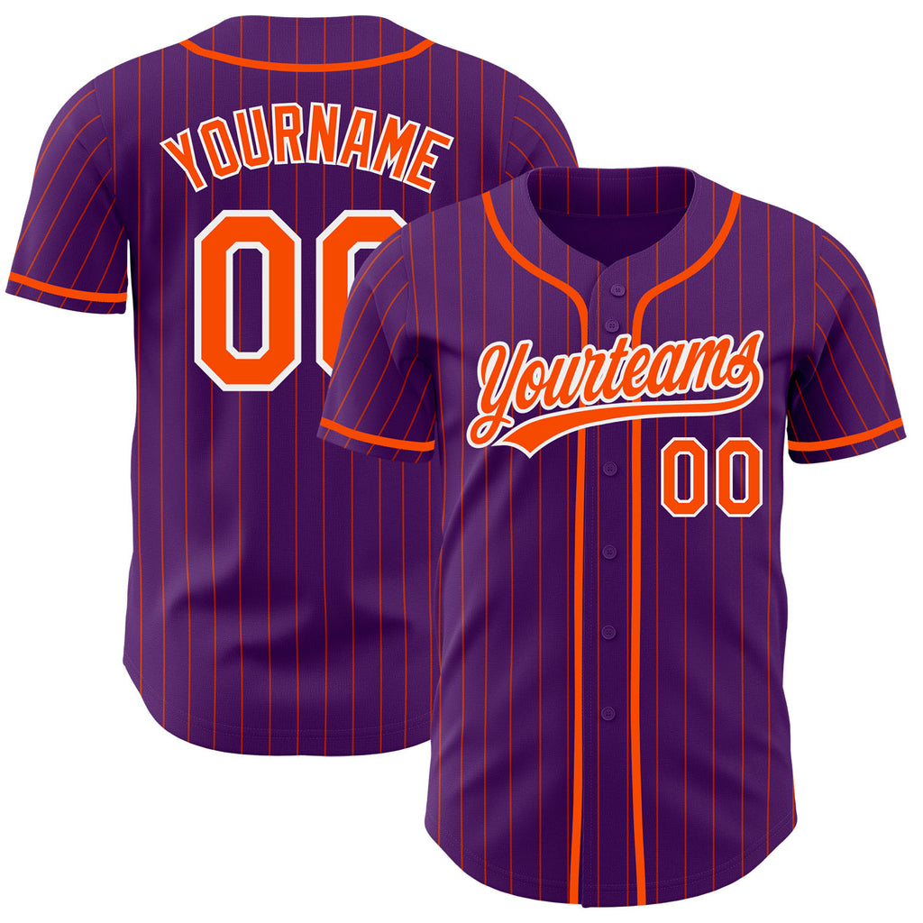 Custom Purple Orange Pinstripe-White Authentic Baseball Jersey