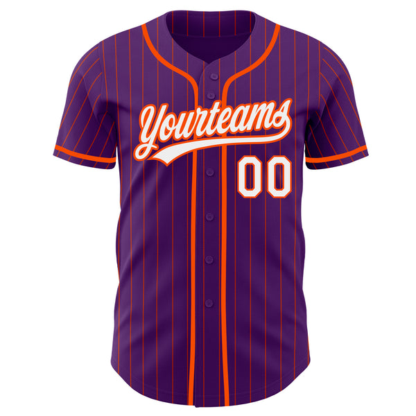 Custom Purple Orange Pinstripe-White Authentic Baseball Jersey