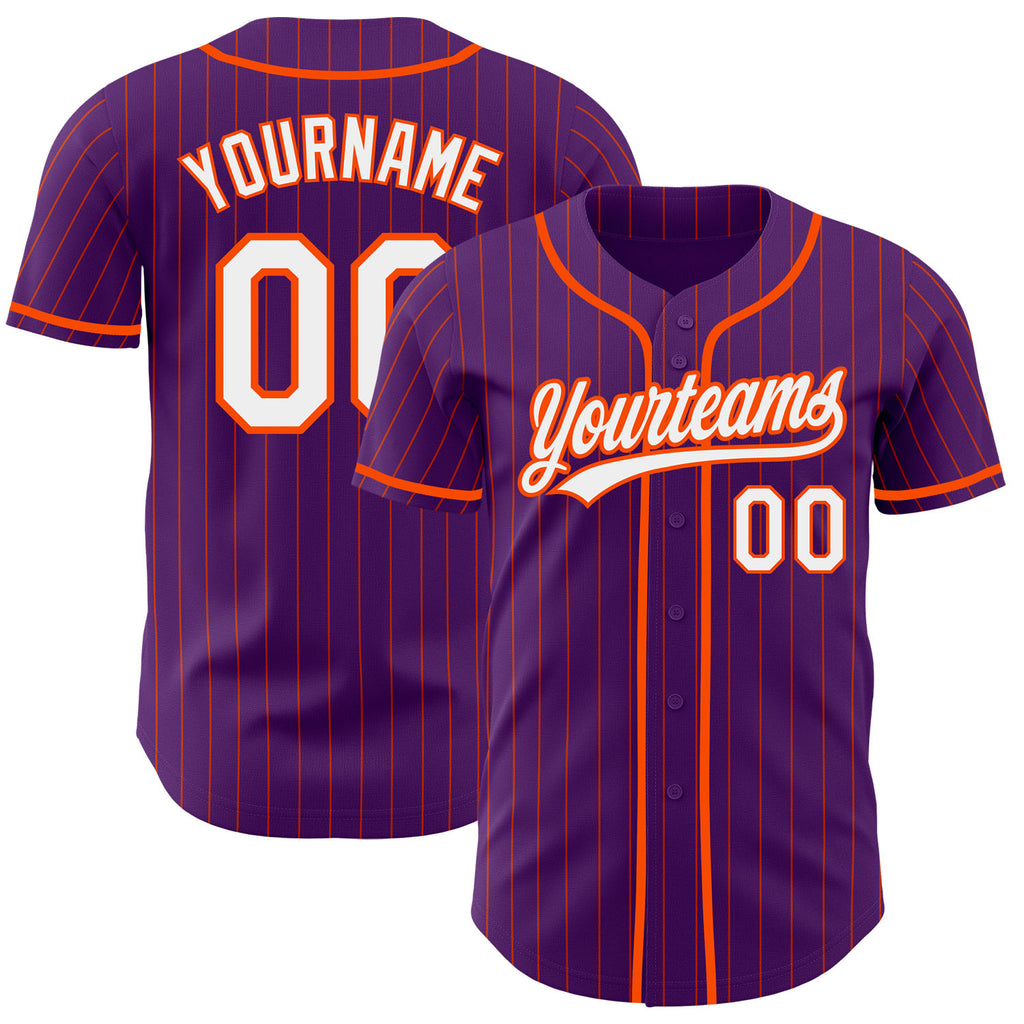 Custom Purple Orange Pinstripe-White Authentic Baseball Jersey