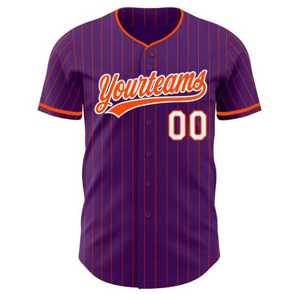 Custom Purple Orange Pinstripe-White Authentic Baseball Jersey