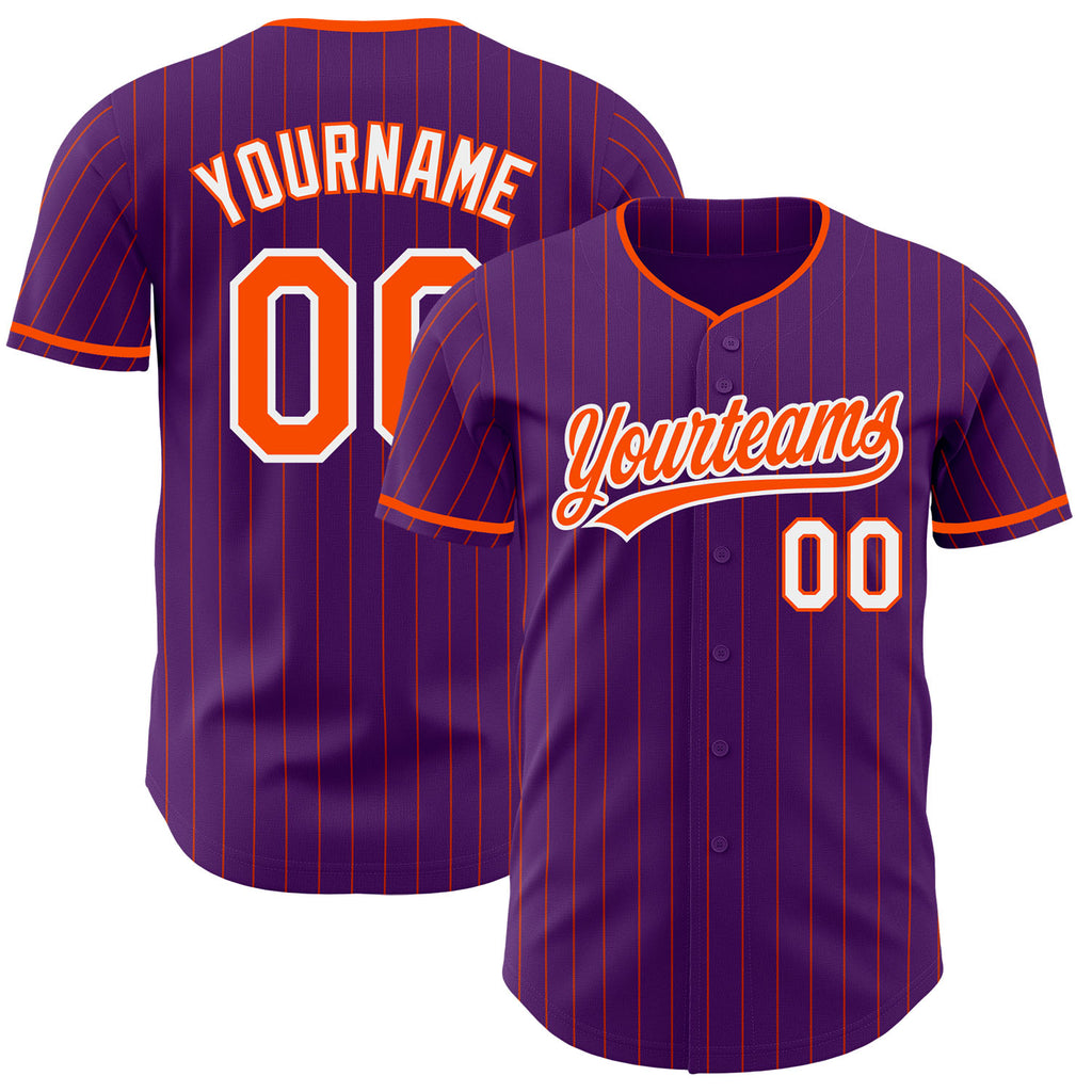Custom Purple Orange Pinstripe-White Authentic Baseball Jersey