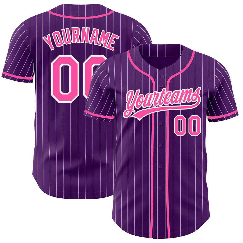 Custom Purple White Pinstripe-Pink Authentic Baseball Jersey