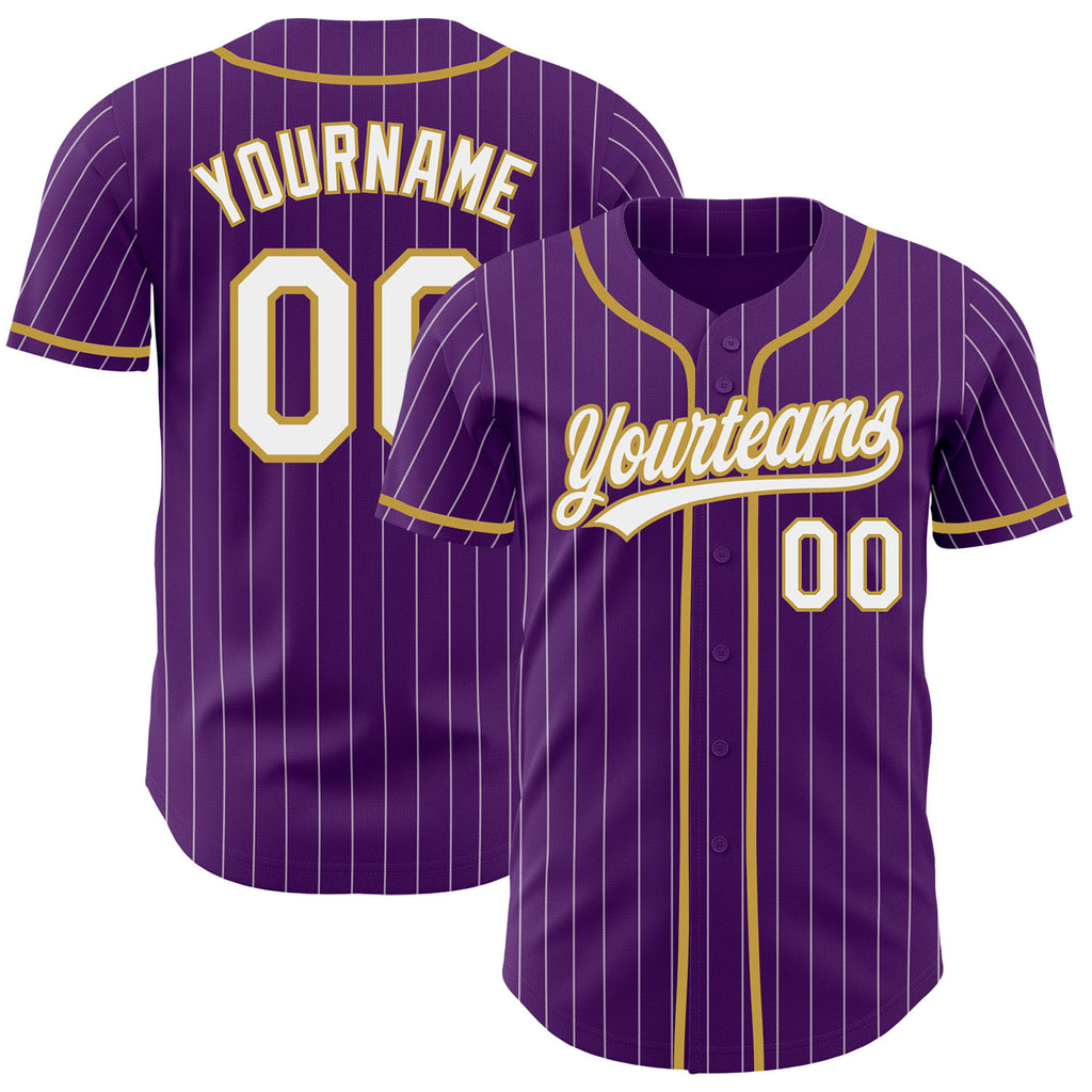 Custom Purple White Pinstripe-Old Gold Authentic Baseball Jersey