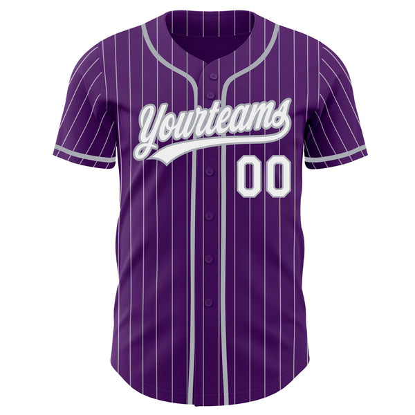 Custom Purple White Pinstripe-Gray Authentic Baseball Jersey