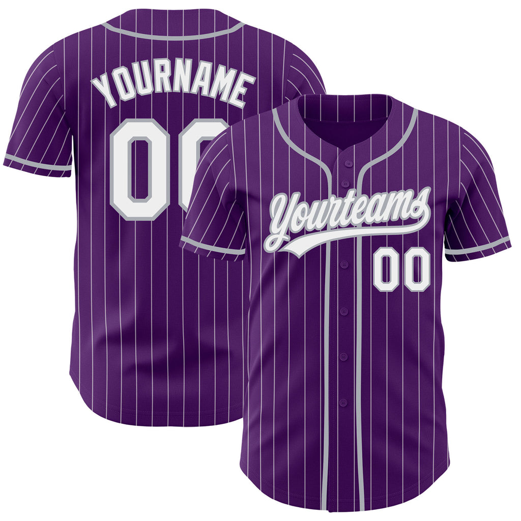 Custom Purple White Pinstripe-Gray Authentic Baseball Jersey