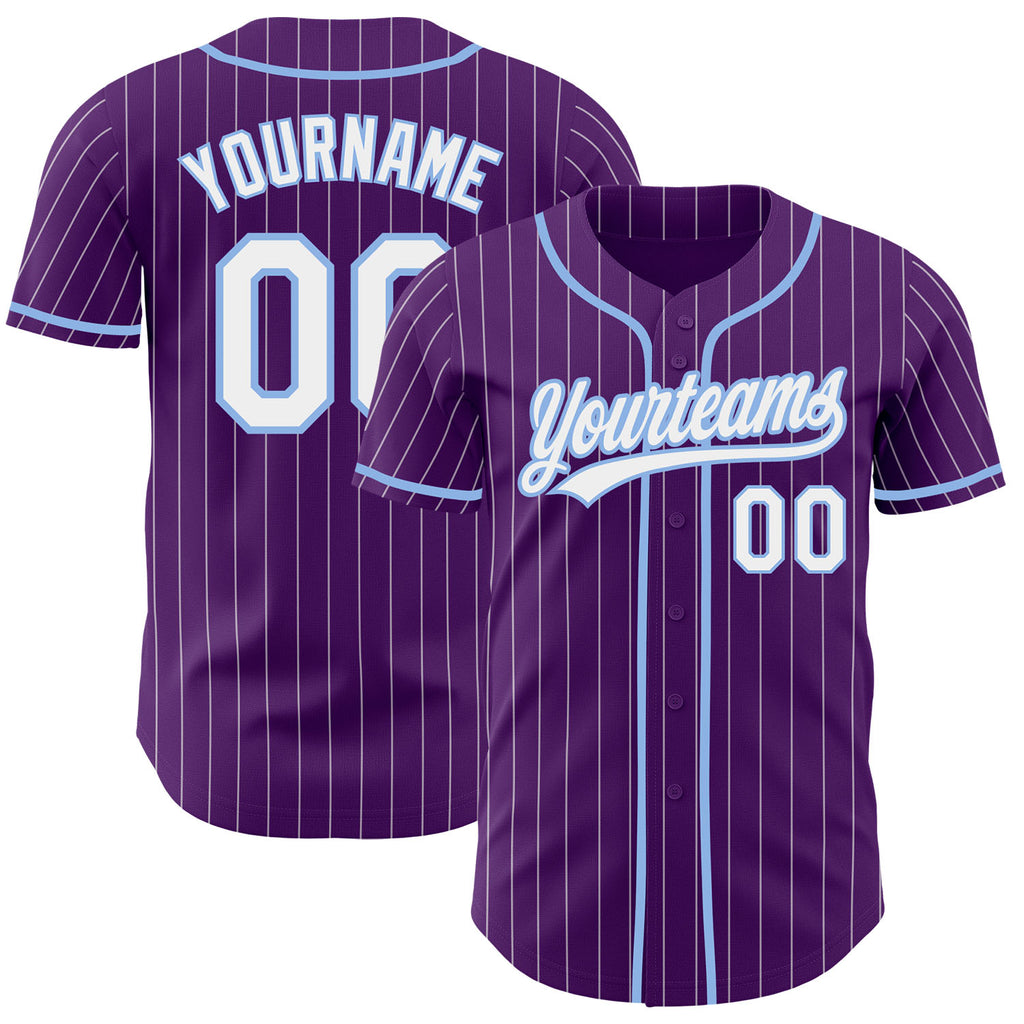 Custom Purple White Pinstripe-Light Blue Authentic Baseball Jersey