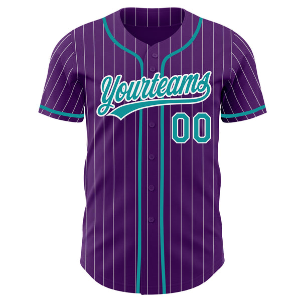Custom Purple White Pinstripe-Teal Authentic Baseball Jersey