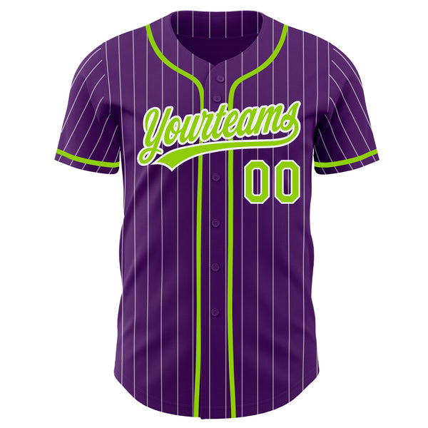 Custom Purple White Pinstripe-Neon Green Authentic Baseball Jersey