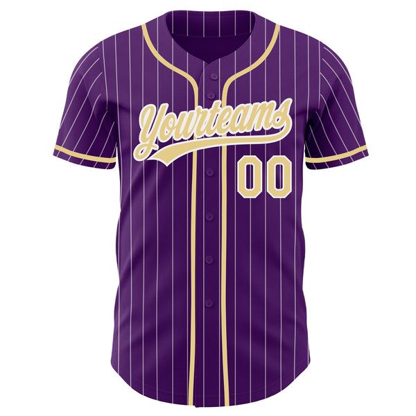 Custom Purple White Pinstripe-Vegas Gold Authentic Baseball Jersey