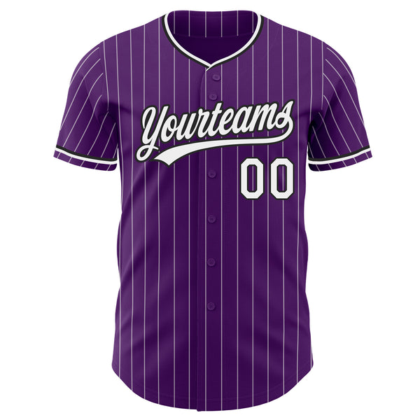 Custom Purple White Pinstripe-Black Authentic Baseball Jersey