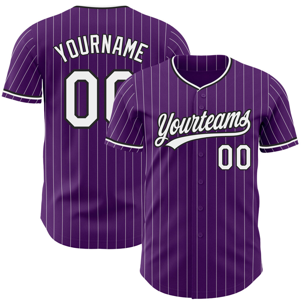 Custom Purple White Pinstripe-Black Authentic Baseball Jersey