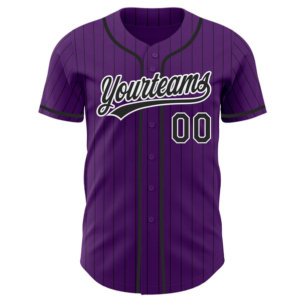 Custom Purple Black Pinstripe-White Authentic Baseball Jersey