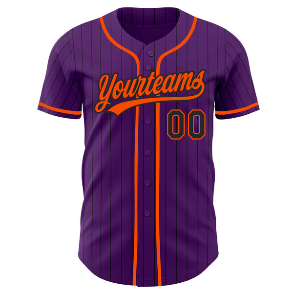 Custom Purple Black Pinstripe-Orange Authentic Baseball Jersey