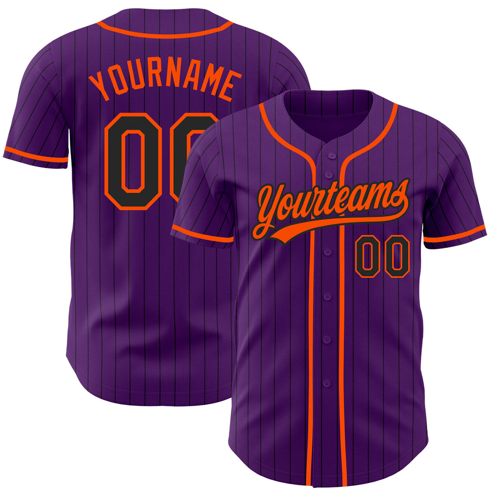 Custom Purple Black Pinstripe-Orange Authentic Baseball Jersey