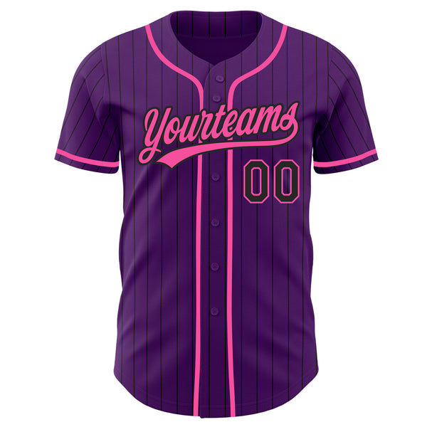 Custom Purple Black Pinstripe-Pink Authentic Baseball Jersey