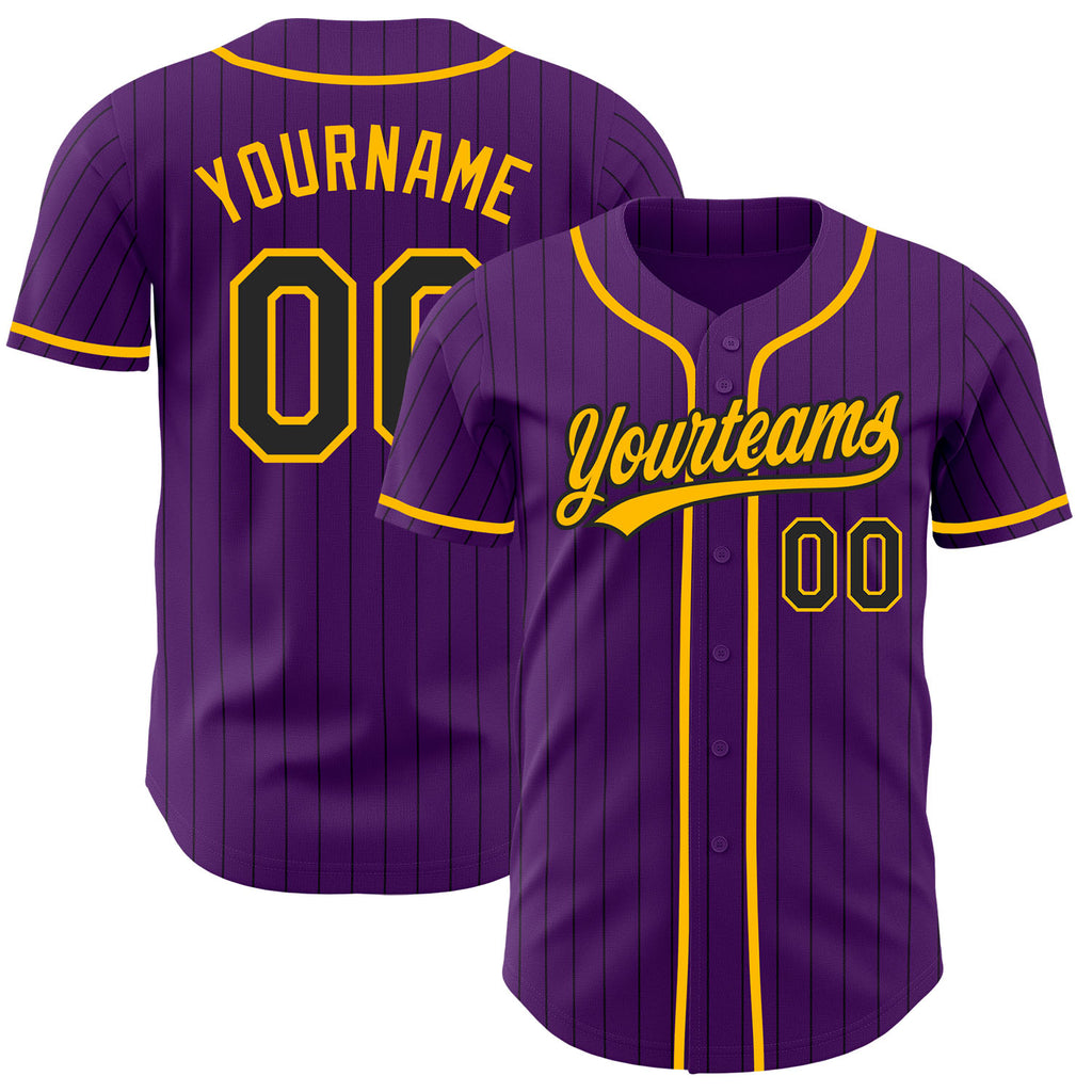 Custom Purple Black Pinstripe-Gold Authentic Baseball Jersey