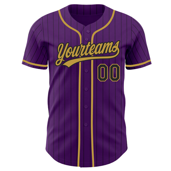 Custom Purple Black Pinstripe-Old Gold Authentic Baseball Jersey