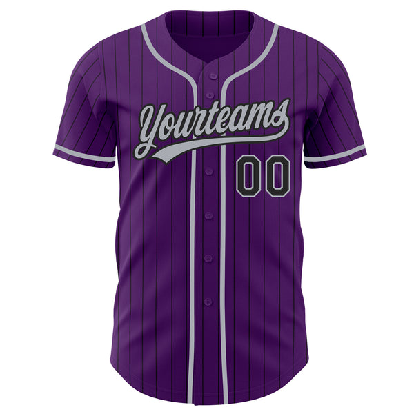 Custom Purple Black Pinstripe-Gray Authentic Baseball Jersey