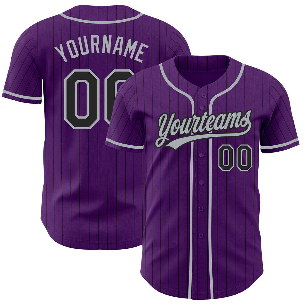 Custom Purple Black Pinstripe-Gray Authentic Baseball Jersey