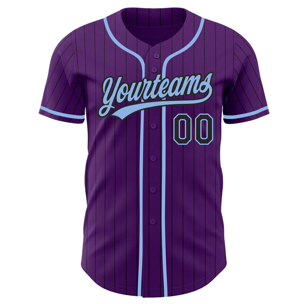 Custom Purple Black Pinstripe-Light Blue Authentic Baseball Jersey