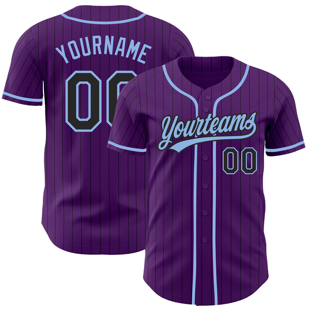 Custom Purple Black Pinstripe-Light Blue Authentic Baseball Jersey