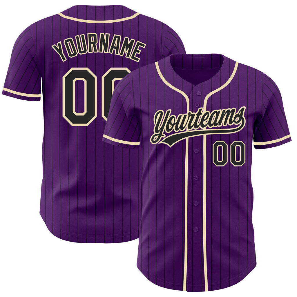 Custom Purple Black Pinstripe-Cream Authentic Baseball Jersey