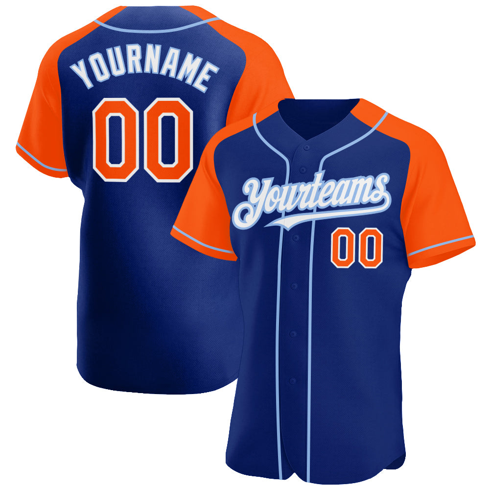 Custom Royal Orange-Light Blue Authentic Raglan Sleeves Baseball Jersey