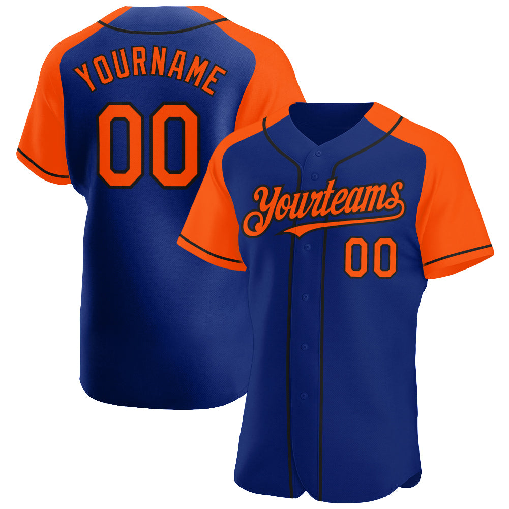 Custom Royal Orange-Black Authentic Raglan Sleeves Baseball Jersey
