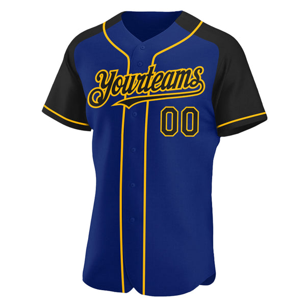 Custom Royal Black-Gold Authentic Raglan Sleeves Baseball Jersey