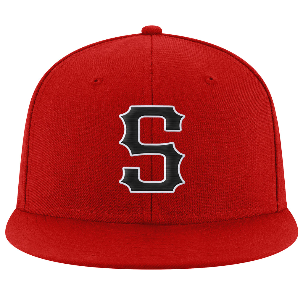 Custom Red Black-White Stitched Adjustable Snapback Hat