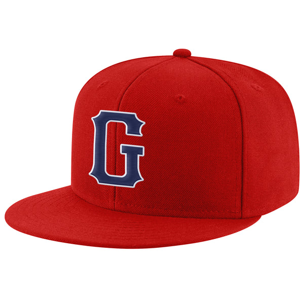 Custom Red Navy-White Stitched Adjustable Snapback Hat
