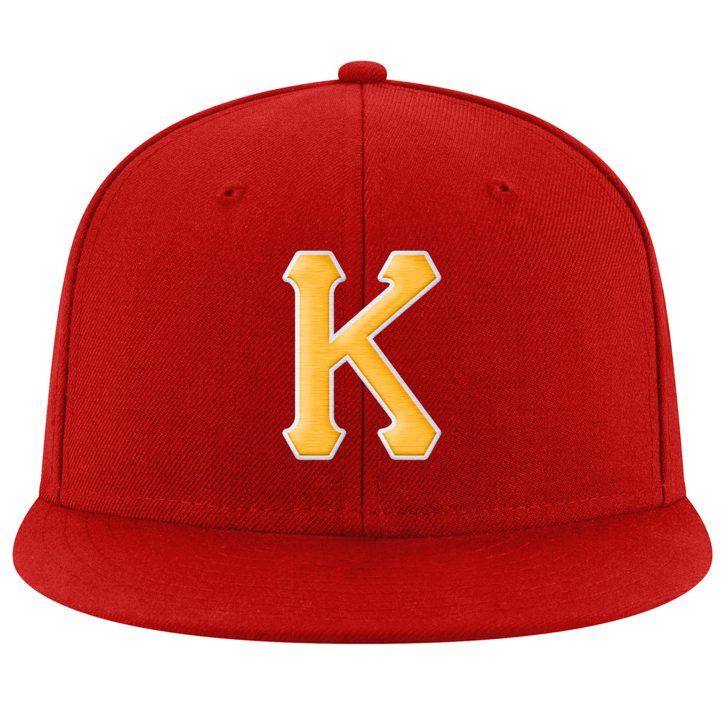 Custom Red Gold-White Stitched Adjustable Snapback Hat
