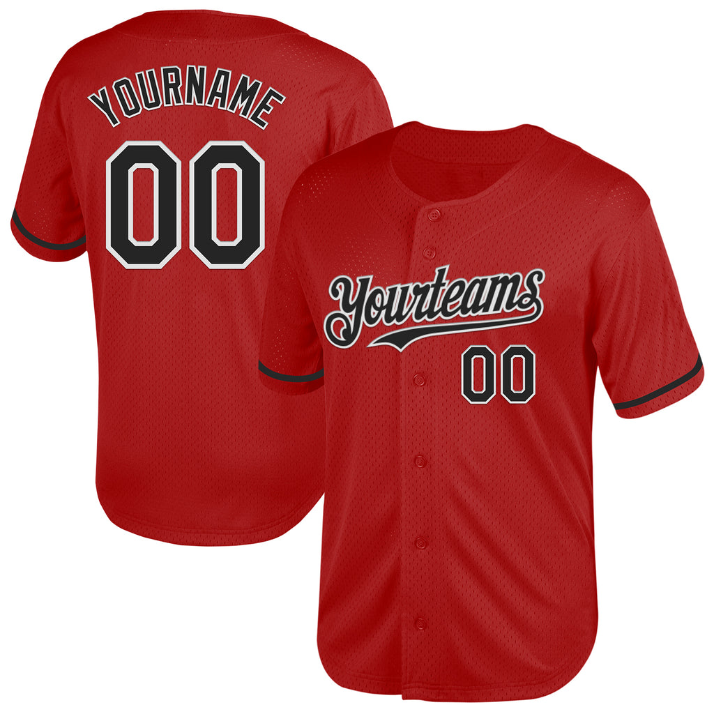 Custom Red Black-White Mesh Authentic Throwback Baseball Jersey