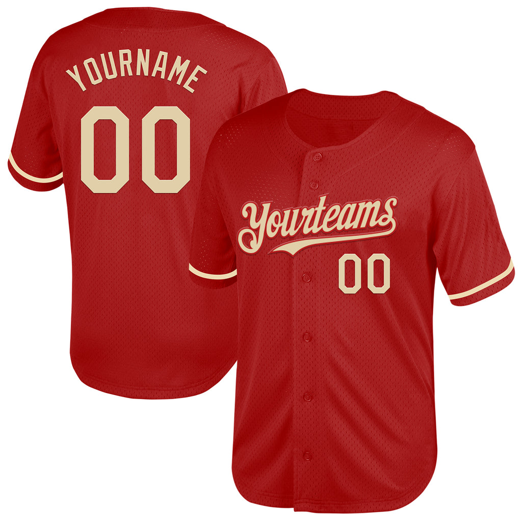 Custom Red Cream Mesh Authentic Throwback Baseball Jersey