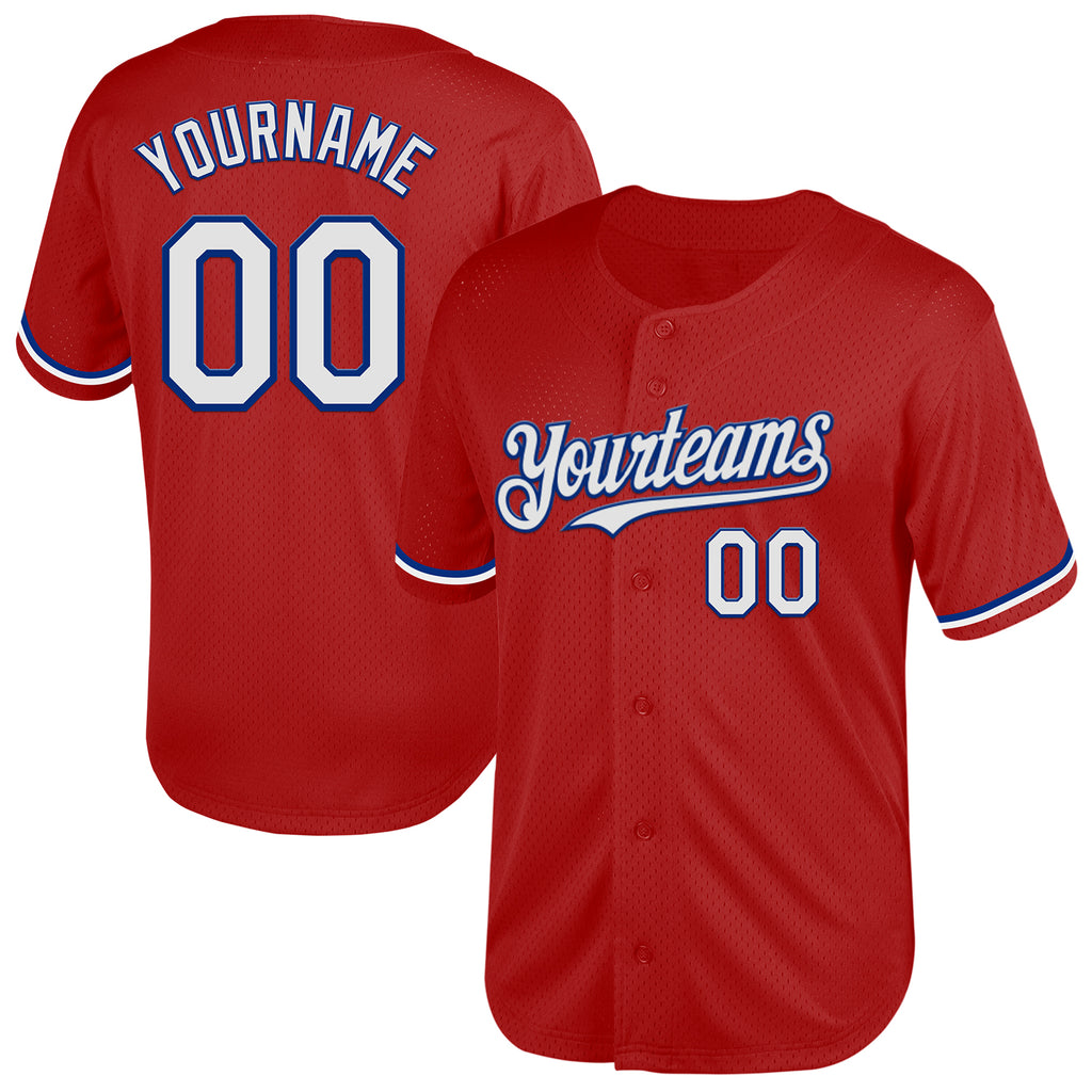 Custom Red White-Royal Mesh Authentic Throwback Baseball Jersey