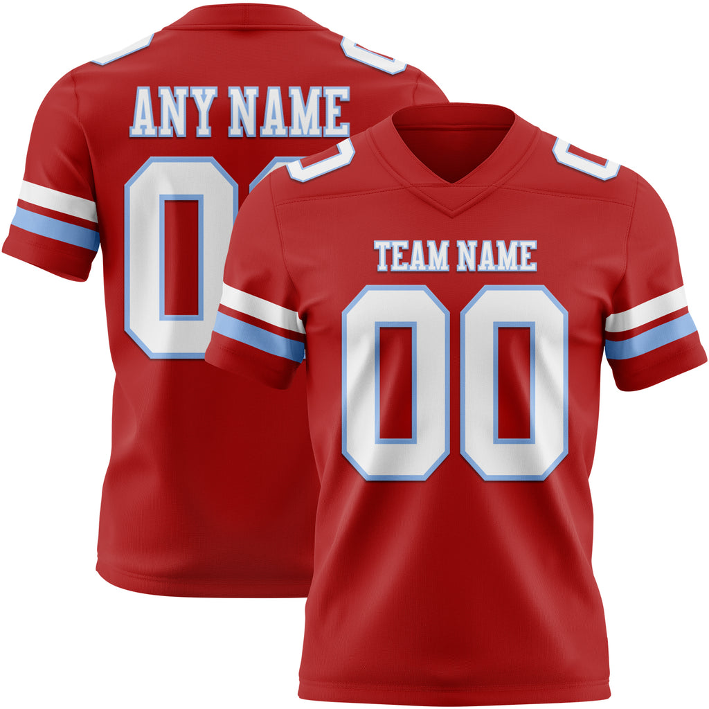 Custom Red White-Light Blue Authentic Football Jersey