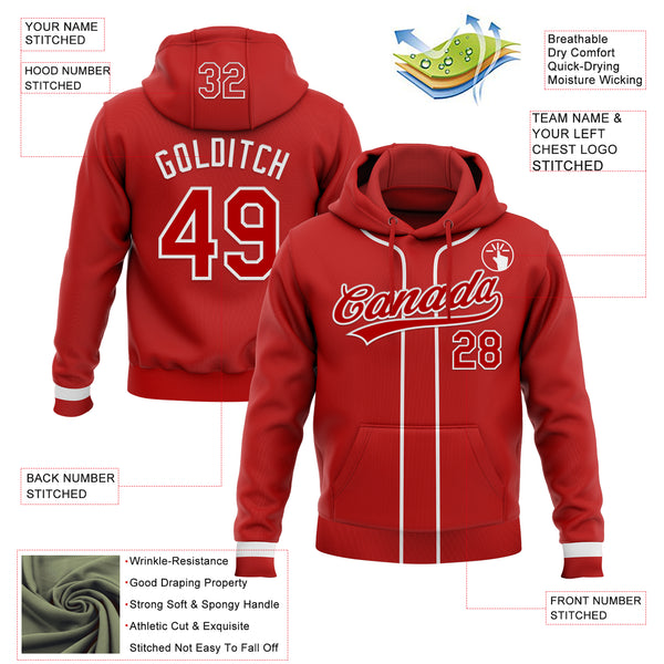Custom Stitched Red White Baseball Pullover Sweatshirt Hoodie