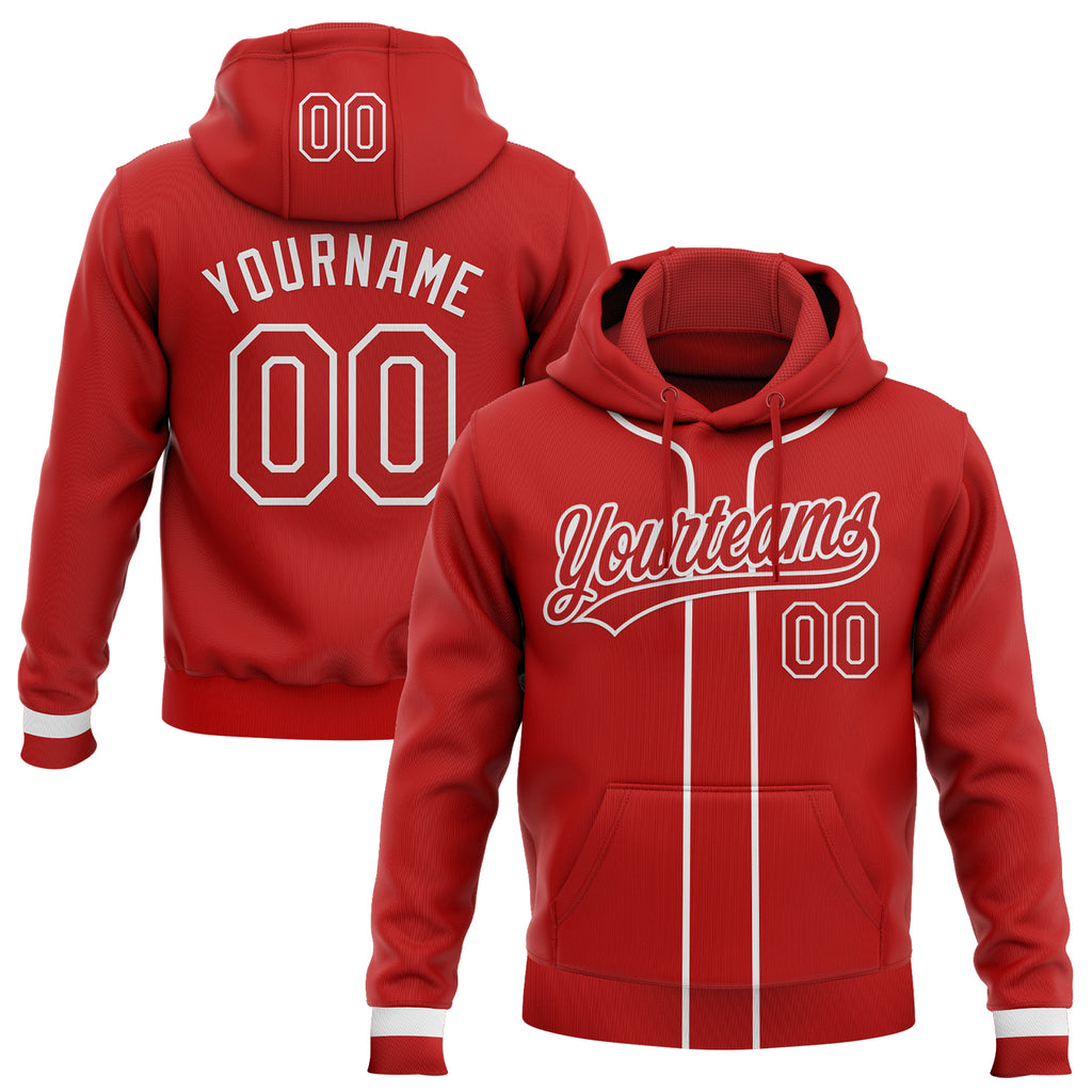 Custom Stitched Red White Baseball Pullover Sweatshirt Hoodie