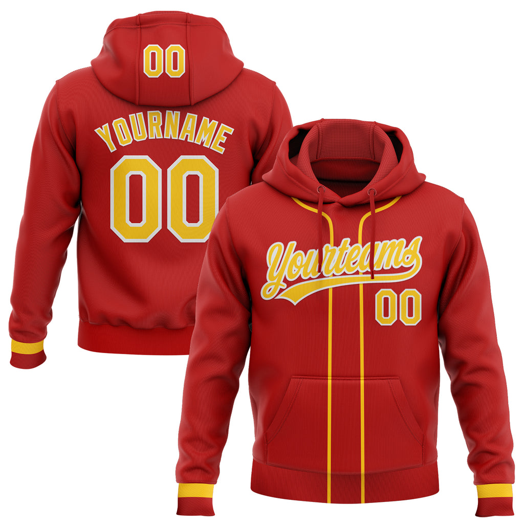 Custom Stitched Red Yellow-White Baseball Pullover Sweatshirt Hoodie