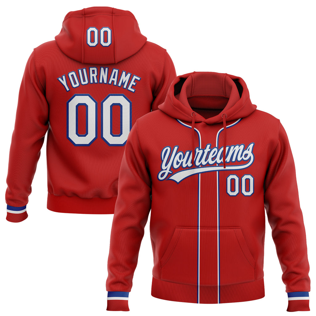 Custom Stitched Red White-Royal Baseball Pullover Sweatshirt Hoodie