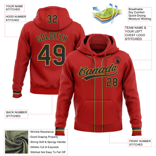 Custom Stitched Red Black-Old Gold Baseball Pullover Sweatshirt Hoodie