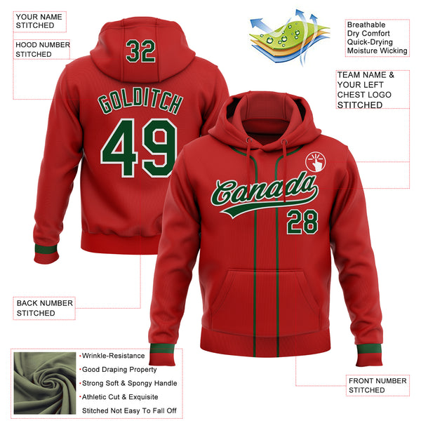 Custom Stitched Red Green-White Baseball Pullover Sweatshirt Hoodie